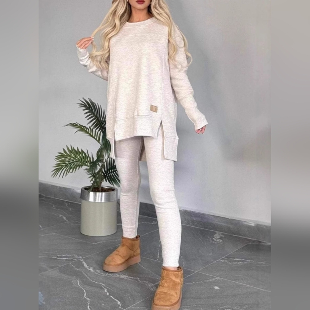 Women's Cozy Cream 2 Piece Full Size Lounge Set Plus Size Available